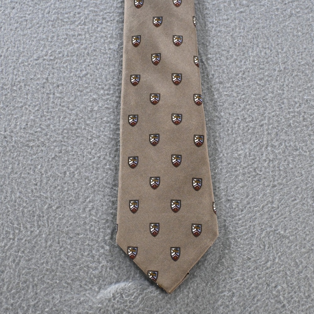 Guy Laroche Mens Crest Pattern Silk Necktie OS Brown Vintage